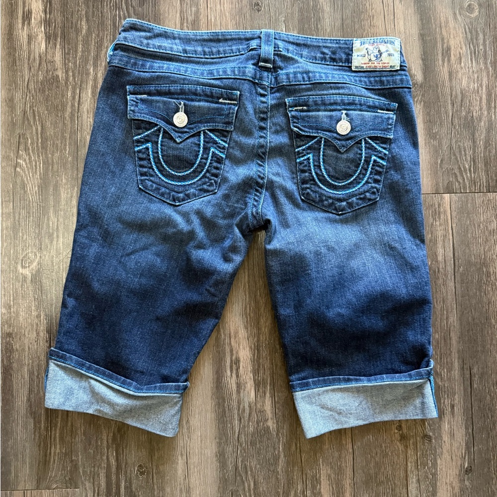 True Religion Indigo Denim Shorts with Contrast Stitching